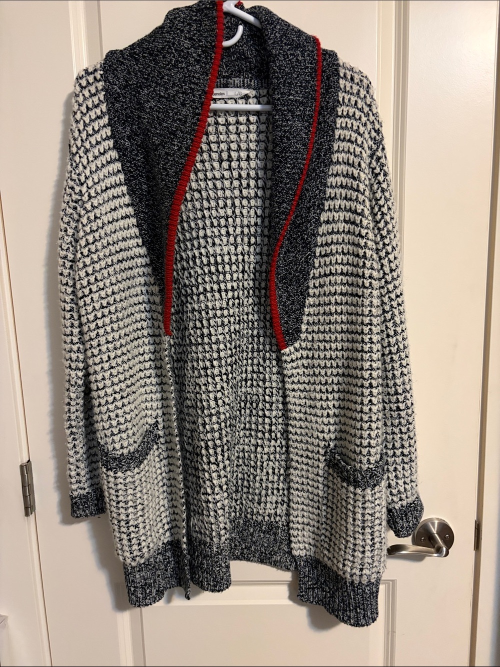 Bluenotes Cream & Black Marled Open Cardigan with Red Trim